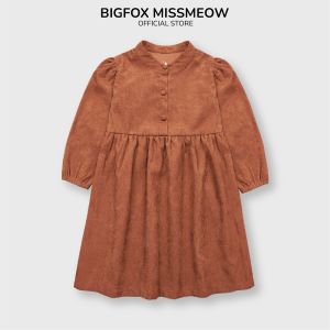 Đầm bé gái Bigfox Miss Meow nhung tăm dáng tiểu thư công chúa size đại váy thu đông cho bé cài cúc size trẻ em 3-11 tuổi