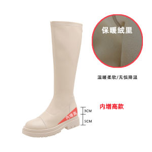 Khaki Long Tube Boots Autumn Winter Thick Bottom High Tube Boots Cowhide Small Size Knight Boots Womens Waterproof Platform