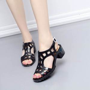 Giày Cao Gót Đế Xuồng Nhựa Mùa Hè Cho Nữ Giày Lười Mũi Tròn Thoáng Khí Chống Trượt Giày Đi Biển Đế PVC