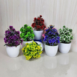 Unico PBP28 Tanaman Hias Buatan Pot Bunga Akasia Mawar Artificial Rose Flower Ornamen Pajangan Dekorasi Rumah Plastik COD