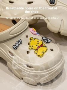 MONLEYTA | Summer 2024 Womens Coal Ball Hole Slippers Thick Bottom Platform Sandals Anti-Slip Toe Covering Clog Shoes Beach Slippers