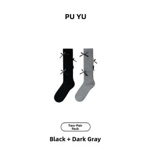 PUYU | Summer Thin Cotton Butterfly Knot Half-length Long Tube Socks Womens Breathable JK Stockings Transparent Student Socks Leggings