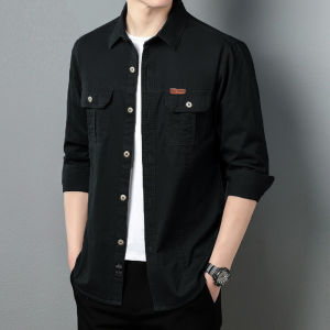 Men Long Sleeves Shirt Pure Cotton Easiest for Match Casual Handsome Plus Size Work Clothes Shirt Spring and Autumn Thin Coat Polo Collar Top