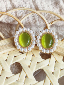 Vintage Pearl Elegant Green Opal Earrings