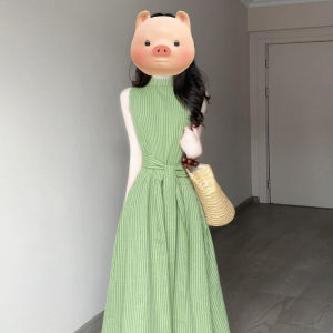 Y6Y | Đầm Dài Không Tay Sọc Xanh Lá Cây Phong Cách Vintage