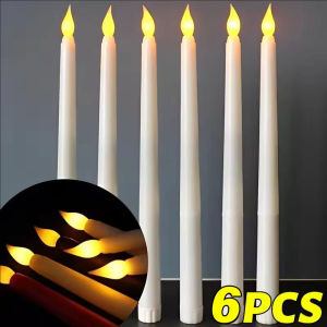 6Pcs Long LED Candle Light Christmas Flameless Candle Church Flickering Candle Home Decoration Dining Table Atmosphere Candle