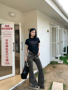 ZHL Studio American Original High Street Straight Tube Short Sleeve T-Shirt Womens Street Style Summer Daily Top Trendy Brand