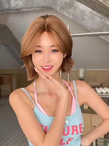 Youthful Cute and Playful Style Routine Bob Wigs Short Loose Curly Chestnut Brown Wigs with Bangs  Suitable for Women Daily Role Playing