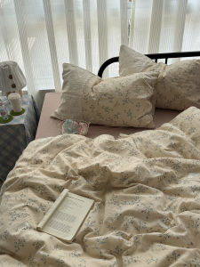 Korean Style Floral Rabbit Washed Cotton Bedding Set Pure Cotton Lace Edge Student Dormitory Bed Sheet Three Piece Set