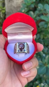 แหวนพลอยสตาร์รูบี้แท้  (Star ruby)เงินแท้ 92.5% เคลือบทองคำขาว ไซส์นิ้ว 63 หรือ  10.5 US สินค้าส่งในกล่องเครื่องประดับ พร้อมใบรับประกัน