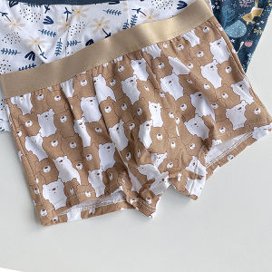 กางเกงบ็อกเซอร์ชายผ้าฝ้ายแท้ทรงสี่เหลี่ยมพิมพ์ลายน่ารักสบายๆ กางเกงบ็อกเซอร์ชายทรงห้ามมือแบบลำลองสำหรับเยาวชน