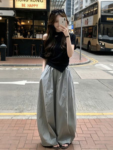 XUECAIQI | Unique Design Off-Shoulder Hang-neck Short Sleeve Top & Loose Pants Two Piece Female Suit