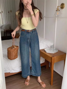 ขากว้างย้อนยุค เดนิม กางเกงยีนส์ ผู้หญิง ฤดูร้อน สูงบาง เอว หลวม ตรง ลำลอง Nine Point Banana Grandma กางเกง อินเทรนด์