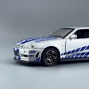 MAKEDA | 1:32 GTR R34 R35 Miniature Model Diecast Alloy Toys Car Sound Light Pull Back Rubber Tire Metal Body Vehices Collecting Hobbies