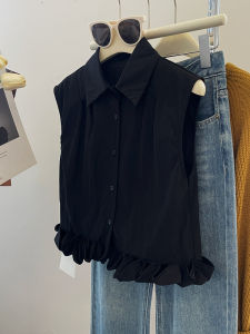 Áo sơ mi PAIBOLI cho nữ không tay chất liệu cotton dáng rộng xếp ly phong cách thường ngày