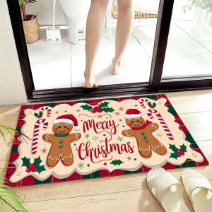 VIKAMA Christmas Gingerbread Man Doormat Soft Warm and Noise-Reducing Entrance Hall Doormat Kitchen Rug Home Decor