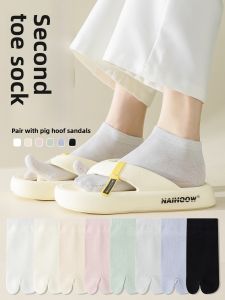 JINGCHI | Womens Summer Thin Anti-Odor Pure Cotton Short Socks Two-Fingered Sheep-Hoof Split-Toe Sandals-Compatible Footwear