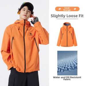 CAMEL | Hooded Outdoor Jacket Water Resistant Windproof Breathable Men Orange