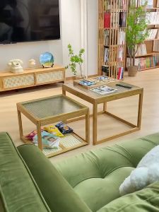 Bamboo Center Table 1/2Layers Combinable Glass Detachable Desktop Cleaning Living Room Wooden Side Table Glass Table
