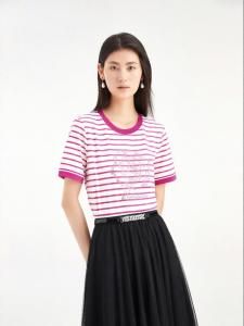 Koradior | Mall Popular New Arrival Soft Cotton Stripe Loose Slim Short Sleeve T-shirt