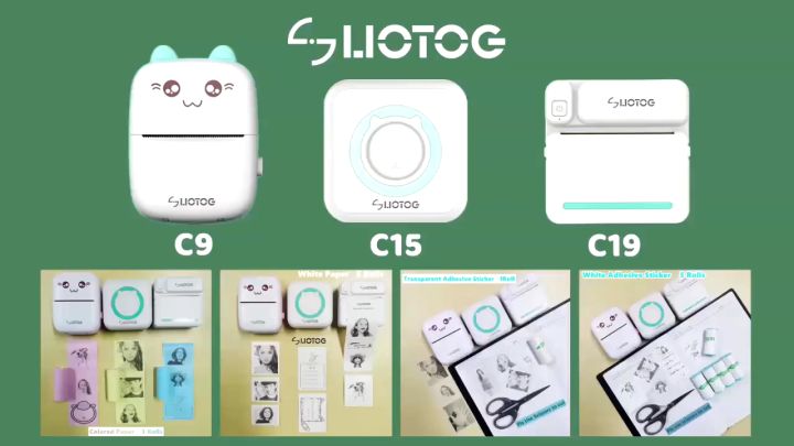 LIOTOG C9 Inkless Sticker Printer Mini Bluetooth Thermal Printer Photo ...