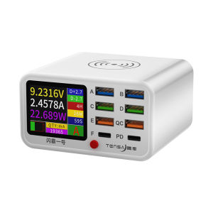 65w 8 Ports usB Charger Station With Wireless Charging Digital Display Screen Qc3.0PD3.0 Quick Charge For iPhone 14 13 Xiaomi