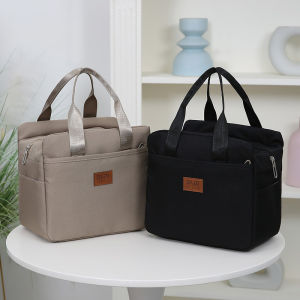 Solid color lunch bag with aluminum foil interior zipper closure large capacity portable work tote bag storage bag handbag