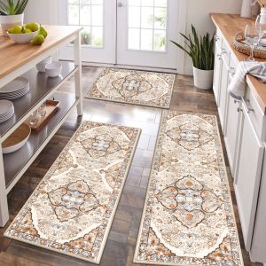 VIKAMA 1 3pcs Bohemian Kitchen Rug Machine Washable Non Slip Floor Mat Laundry Room Hallway Runner Home Decoration