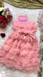 "MYDU SALE 🌸 MS 2223 – ĐẦM LƯỚI BÈO TẦNG CỘT NƠ EO NGỌT NGÀO