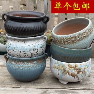 Handmade Purple Clay Ceramic Plant Pots Large Mouth Rustic Wood Creative Classical Red Clay Flower Vases for Desktop And Ground