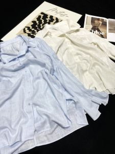 Áo Sơ Mi Dài Tay Cotton Lanh Màu Trơn Cạp Cao Có Khóa Kéo Chống Nắng Cho Nữ Mùa Hè 2024 Áo Sơ Mi Cổ Polo Tay Dài Thường Ngày