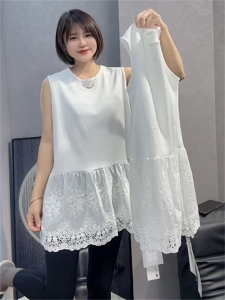 Embroidered Floral Lace Trim Sleeveless Vest Womens Spring Autumn New Style Ageless Versatile Slimming Layering Base Shirt