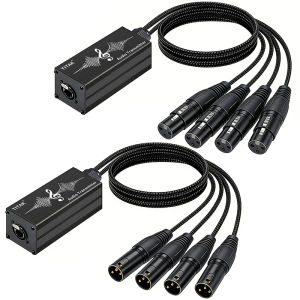 1 Pair RJ45 CAT5/6 to 4 Channel 6.35/6.5mm 1/4 Inch TRS Plug Audio Cable Network Signal Extender Splitter for Guitar Amp Mixer
