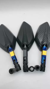 Titanium Side Mirror 2tone Short Stem Universal CNC black/carbon Made IN Thailand