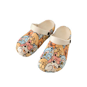 Womens Summer New Fun Cartoon Graffiti Anti-slip Anti-odor Outdoor Wearable Slip-resistant Clog Shoes Comfortable Flat Heels