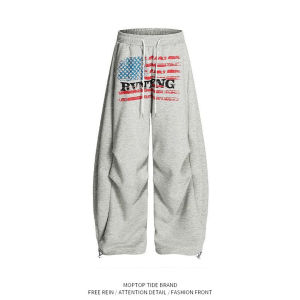 Quần Nỉ Nam Dáng Rộng Có Dây Rút in Chữ Cổ Điển Phong Cách Mỹ Quần Dài Thể Thao Ống Đứng Cho Nam Và Nữ