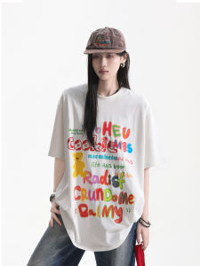 zuocisankon | Korean Style Youthful Dopamine Cartoon Print Short Sleeve T-shirt