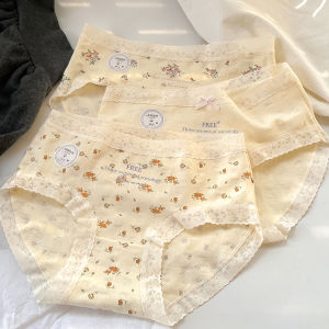 Pure Cotton Floral Underwear Girls Briefs Seamless Sweet Style Japanese A-Line Panties Youth Mid-Waist Antibacterial