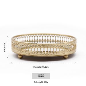 Nordic Style Mirror Glass Golden Ironwork Tray Household Light Luxury Decorative Fruit Plate Cosmetics Jewelry Storage Tray