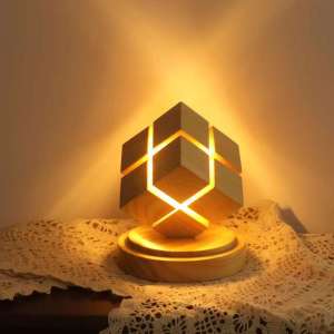 Creative 4th - Order Rubik’s Cube - Shaped Wooden Night Light Decorative Desk Lamp for Bedroom Warm Atmosphere Lighting