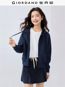 Casual Hooded Jacket Womens Autumn Winter New Style Giordano Street Style Long Sleeve Cotton Polyester Zipper Closure Solid Color