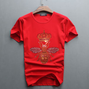 เสื้อยืดแขนสั้นทรงสลิมฟิตสำหรับผู้ชาย ทรงเข้ารูป ลายเสือ สีแดง คอตั้ง แขนสั้น แฟชั่นฤดูร้อน เสื้อยืดคอกลม