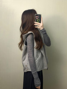 Hooded Wool Vest Female Gray Spring Loose Wear