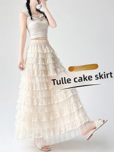 MiiOW | Catwoman Mesh Puffy Half Skirt Women Summer New High Waist A-Line Slimming French Ballet Style Cake Skirt Polyester Fiber