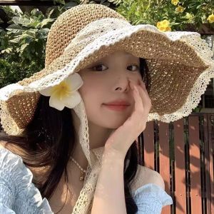 FED INS Style Summer Lace-Trimmed Straw Hat for Women