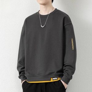 ROMON | Romon Mens Round Neck Sweatshirt Spring Autumn New Youth Casual Long Sleeve T-shirt Fashionable Loose Fit Antimicrobial