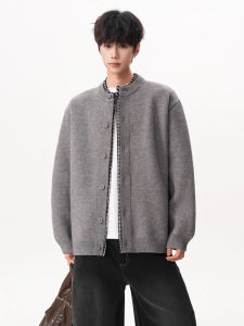 Áo Len Cardigan Dệt Kim Kẻ Caro Dáng Rộng Thời Trang Thu Đông Cho Nam Áo Khoác Ngoài Thường Ngày Cổ Tròn Nút Áo Dài Tay