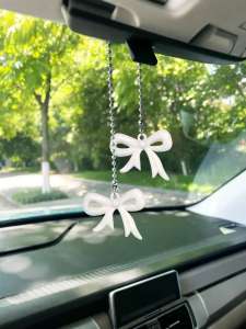 Cute & Classy Bow Rearview Mirror Charm Sleek Stainless Steel Beaded Chain Feminine Touch (No View Block) Decorative Rearview