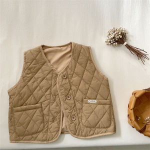 Autumn Winter Kids Loose Warm Cotton Vest Thin Lightweight Filled Vest Boys Girls Toddler Child Fashion Nylon Fabric Solid Color