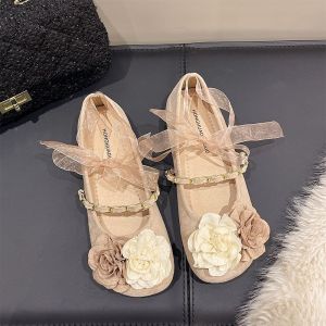 Giày Đế Bằng Mary Jane Đế Mềm Đế Xuồng Họa Tiết Hoa Cho Nữ Mùa Xuân 2025 Giày Đơn Đế Phẳng Cổ Điển Kiểu Pháp